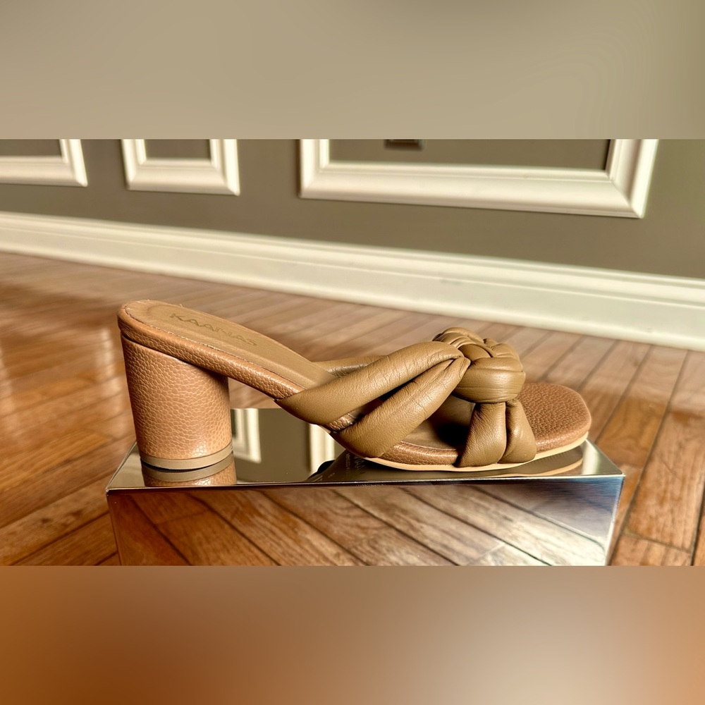 KAANAS! Bekasi Nautical Knot! Brown-Tan Leather Sandal/Cylinder Heel/Size-8